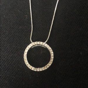 Circle crystal silver necklace